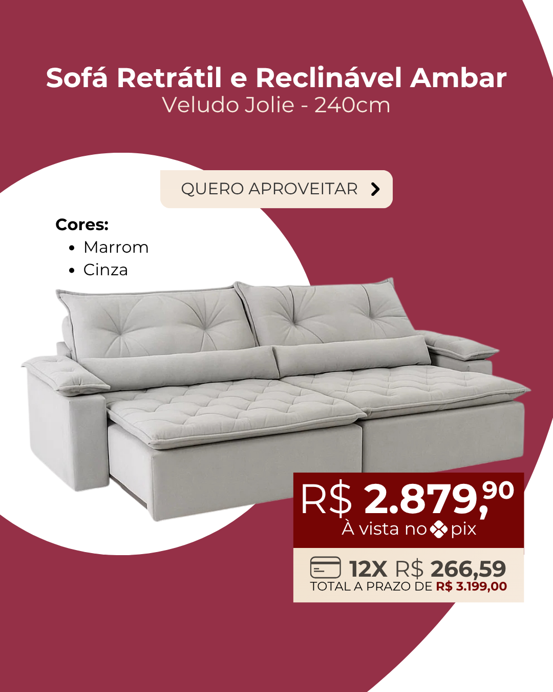 Sofa Retratil e Reclinavel Ambar 240cm Home