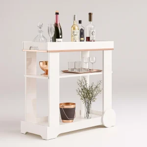 Carrinho bar venus com Rodizio 80 cm - Off White