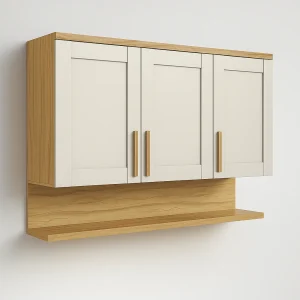 Armário Aéreo Florença 120cm 3 Portas - Amendoa/Off White