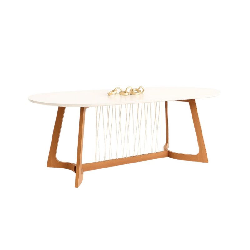 moveis 11 Mesa de Jantar Oval 210x100 Cecilia - Off White/Madeira