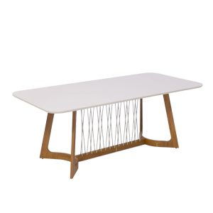 Mesa de Jantar Oval 210x100 Cecilia - Off White/Madeira